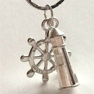 Silver Lighthouse Necklace 18" Ship Wheel Nautical Boat Plated Cruise Wear